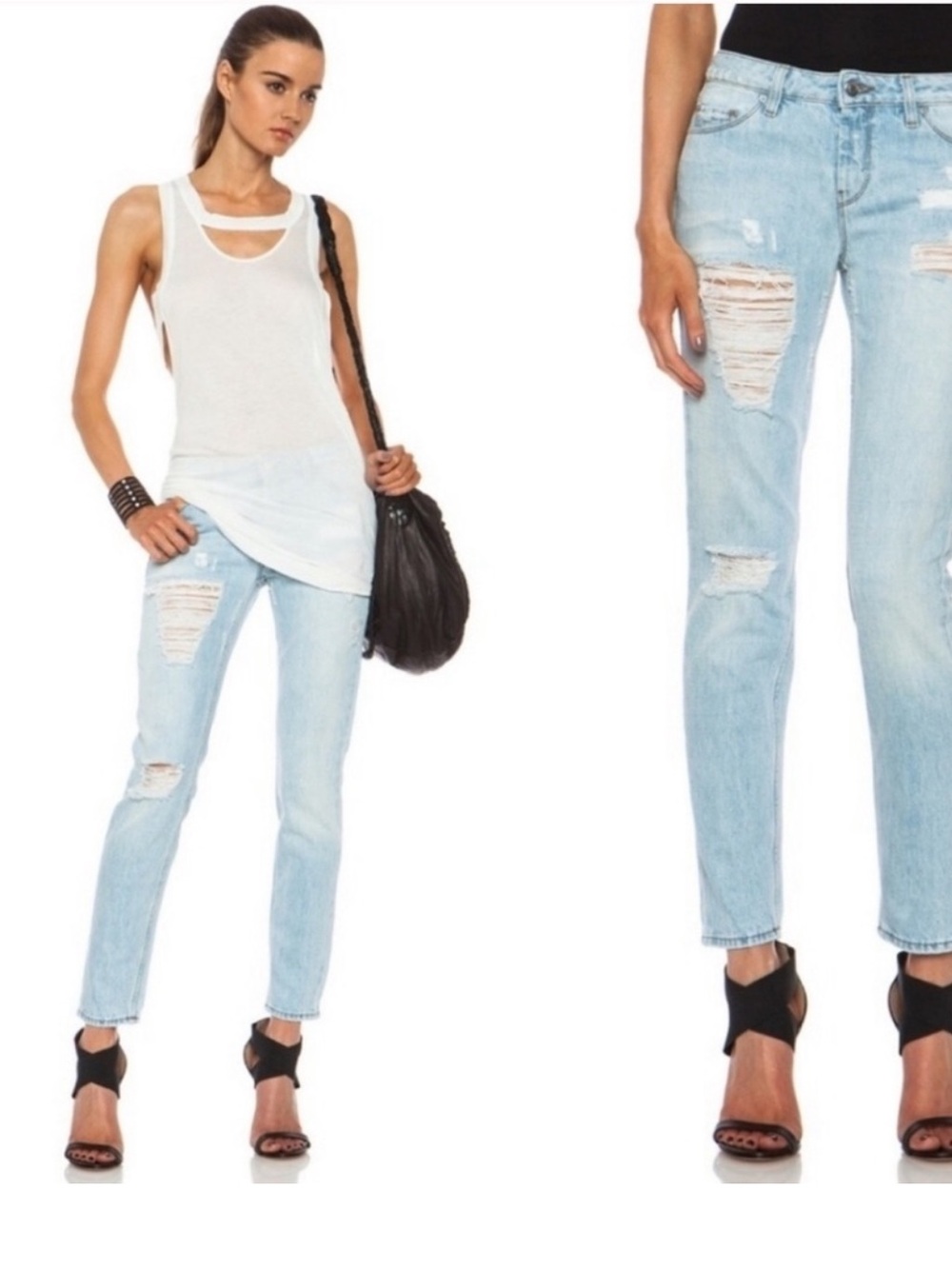 Iro Jeans Keazan Garçon LT Blue Wash Destroyed Straight Leg Boyfriend Jeans New!